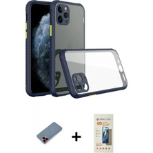 Marsilyan™- iPhone 11 Pro Kılıf Nova Asil Özel Seri - Siyah 6d Mat Seramik Hayalet Nano Ekran Koruyucu + Kırmızı Metal Kamera Lens Koruma Cam