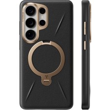 Torras Samsung Galaxy S26 Ultra Uyumlu Vegskin Magsafe Standlı Siyah Deri Kılıf