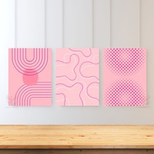 Artarilion Dikey 3'lü Kanvas Tablo Pembe Boho Line Art Modern Minimalist Duvar Salon Ofis Tablosu
