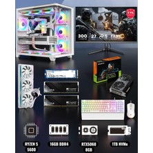 Symoon Ryzen 5 5600 16GB Ddr4 Ram 1tb Nvme 5060 Ekran Kartlı 360MM Sıvı Soğutmalı 27 Inç Monitörlü Klavyeli Gaming Pc