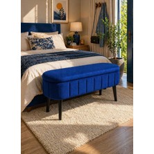 İmoka Dizayn Lina Sandıklı Bench Puf 94X39X49 cm – Sax Mavi Babyface Kumaş, Siyah Ahşap Ayaklı, Depolamalı Antre & Yatak Ucu Kullanımı