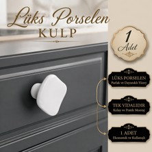 Badem10 (1 Adet) Nora Porselen Yuvarlak Beyaz Renk Kulp Mobilya Gardrop Dolabı Kapak Kulpu Çekmece Kulbu