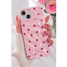 Fibaks iPhone 15/14/13 Kılıf Dalgalı Desenli Pembe Puantiyeli Silikon Şık Tasarım Telefon Kılıfı