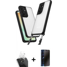 Marsilyan™- Galaxy A15 4g Kılıf Ufuk Klasik - Siyah 3D Antistatik Hayalet Cam Ekran Koruyucu + Şeffaf Kamera Lens Koruma Cam