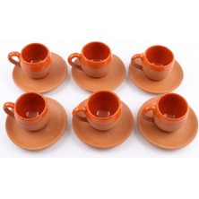 Ceku Handmade Kil 6'lı Turuncu Türk Kahvesi Fincan Takımı