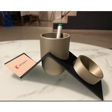 3D Baskı Zamanı Dekoratif Altın ve Siyah Masaüstü Seti - Şık Tasarım Kalemlik ve Masa Organizeri