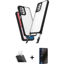 Marsilyan™- Galaxy A23 4g Kılıf Ufuk Klasik - Siyah 3D Antistatik Hayalet Cam Ekran Koruyucu + Şeffaf Kamera Lens Koruma Cam