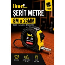 Ikon Tools Şerit Metre 8m x 25MM Profesyonel Ölçü Metresi Dayanıklı Gövde Kilitli Mekanizma Hassas Ölçüm
