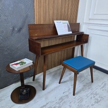 Hasağaç Mavi Deri Piyano Taburesi ve Stant Seti Ergonomik Tasarım Türkiye Menşeli