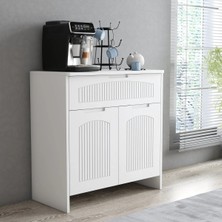 Serçe Design Boyalı Kapaklı Çekmeceli Çok Amaçlı Dolap - Beyaz | 2 Kapaklı, 1 Çekmeceli, Raflı, Mdf | 80X40X82 cm