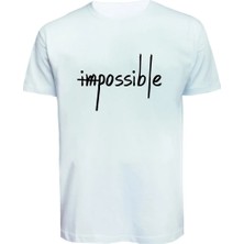 Unisex Impossible Yazılı Baskılı Tişört Pamuk Penye Süprem Basic