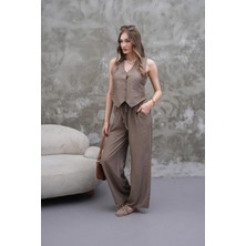 Elaxi Kadın Ithal Çilek Modal Dokuma Yelek ve Boru Paça Pantolon Takım