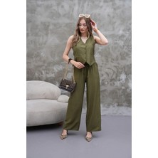 Elaxi Kadın Ithal Çilek Modal Dokuma Yelek ve Boru Paça Pantolon Takım