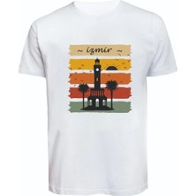 Izmir Saat Kulesi Baskılı Compact Penye Tişört Unisex Rahat Kullanım