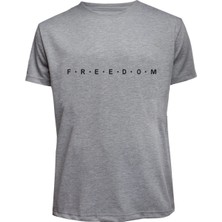 Unisex Freedom Yazılı Baskılı Tişört Pamuk Penye Süprem Basic