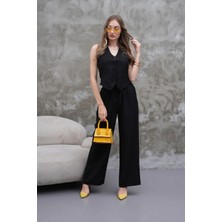 Elaxi Kadın Ithal Çilek Modal Dokuma Yelek ve Boru Paça Pantolon Takım