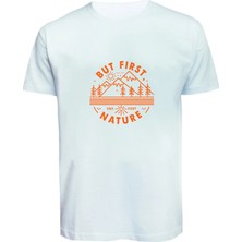 Unisex But First Nature Doğa Baskılı Tişört Pamuk Penye Süprem Basic