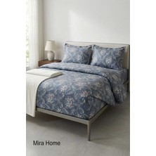 Mira Home Vintage Desen Pamuklu Lastikli Çarşaflı Çift Kişilik Nevresim Takımı  Mavi 180X200 cm