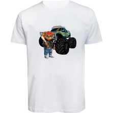 Unisex Canavar Araç (Monster Truck ) ve Ayı Baskılı Tişört Pamuk Penye Süprem Basic
