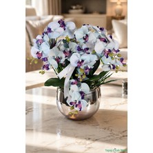 Yapay Çiçek Sitesi Metal Dekoratif Saksıda Yapay Orkide Tanzimi 45 cm Açık Mavi