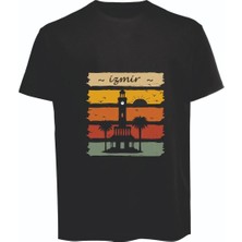 Izmir Saat Kulesi Baskılı Compact Penye Tişört Unisex Rahat Kullanım