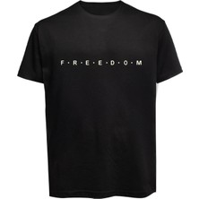 Unisex Freedom Yazılı Baskılı Tişört Pamuk Penye Süprem Basic