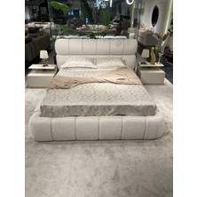 Cozze Mobilya Modern Bubble Buklet Dokulu Çift Kişilik Bazalı Karyola ve Başlık Seti - 160X200 cm