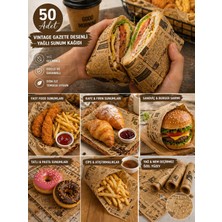 EUROLUXE Vintage Gazete Desenli Yağlı Kağıt 50 Adet Yağ Geçirmez Gıda Uyumlu Sunum Kağıdı Fast Food Sarım Kağıdı