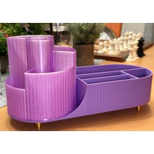 3D Baskı Zamanı Modern Dokulu Lüks Makyaj Organizeri – Altın Ayaklı & Mor Tasarım