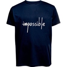 Unisex Impossible Yazılı Baskılı Tişört Pamuk Penye Süprem Basic