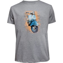Unisex Mavi Vespa Baskılı Tişört Pamuk Penye Süprem Basic