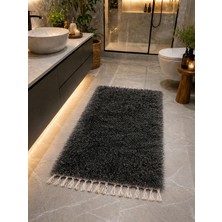 Tekstil Stokları El Dokuma Bambu Viskon Yumuşak Iplik 70X140 cm Peluş Halı Paspas Siyah