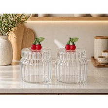Morponi 2'li Borosilikat Cam Optik Kapaklı Meyve Serisi Kavanoz Seti 200 ml ( Kiraz)