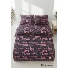 Mira Home Love Yazılı Pamuklu Lastikli Çarşaflı Battal Boy Çift Kişilik Nevresim Takımı (180X200 Cm)