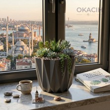 Okacih Modern Prizma Tasarım Dekoratif Saksı Geometrik Çiçek Saksısı 15 cm