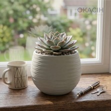 Okacih Yuvarlak Saksı Modern Çizgili Dekoratif Çiçek Saksısı