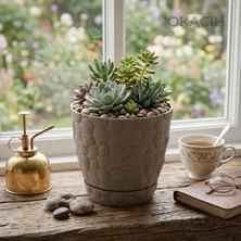 Okacih Taş Desenli Küçük Saksı 12 cm 0,75 Lt Dekoratif Saksı