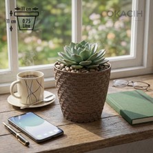 Okacih Dekoratif Hasır Desenli Saksı 0.75 Lt 11 cm Rattan Görünümlü Modern Iç Mekan Saksısı
