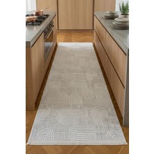 Leiva Home London 004 Krem Gri Modern Akrilik Yumuşak Kaymaz Özel Ölçü Bohem Salon Koridor Yatak Odası Halısı
