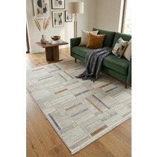 Leiva Home LONDON003 Krem Renkli Özel Ölçü Modern Etnik Akrilik Yumuşak Kaymaz Taban Salon Koridor Mutfak Halı