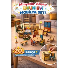Özgürce 20 Parça Ahşap Mini Ev Mobilyaları Seti, Eğitici ve Dekoratif Maket Ev