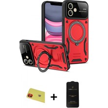 Marsilyan™- iPhone 11 Kılıf Kıvılcım Modern Serisi - Siyah 6d Antistatik Mat Seramik Hayalet Nano Ekran Koruyucu + Kırmızı Rainbow Kamera Lens Koruma Cam
