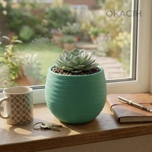 Okacih Yuvarlak Saksı Modern Çizgili Dekoratif Çiçek Saksısı