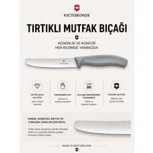 Victorinox Gri Saplı Tırtıklı Mutfak Bıçağı Ekmek Domates Meyve ve Sebze Bıçağı