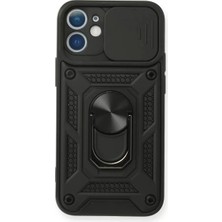 İntora Iphone 12 Mini Kılıf Pars Lens Yüzüklü Silikon - Siyah