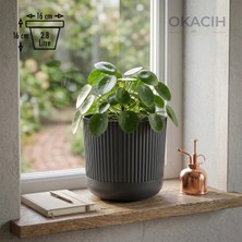 Okacih Modern Ribbed Çizgili Saksı 16 cm 2.8 Litre Dekoratif Iç Mekan Saksı
