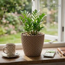 Okacih Hasır Desenli Dekoratif Saksı 3 Litre 17 cm Modern Rattan Görünümlü Iç Mekan Çiçek Saksısı