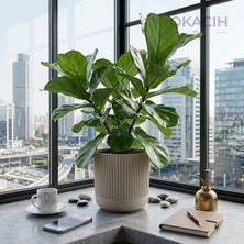 Okacih Modern Ribbed Çizgili Saksı 18 cm 4 Litre Dekoratif Iç Mekan Saksı