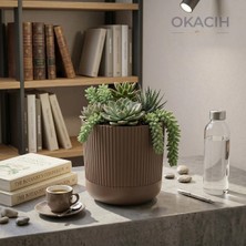 Okacih Modern Ribbed Çizgili Saksı 18 cm 4 Litre Dekoratif Iç Mekan Saksı