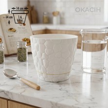 Okacih Taş Desenli Küçük Saksı 14 cm 1.6 Lt Dekoratif Saksı